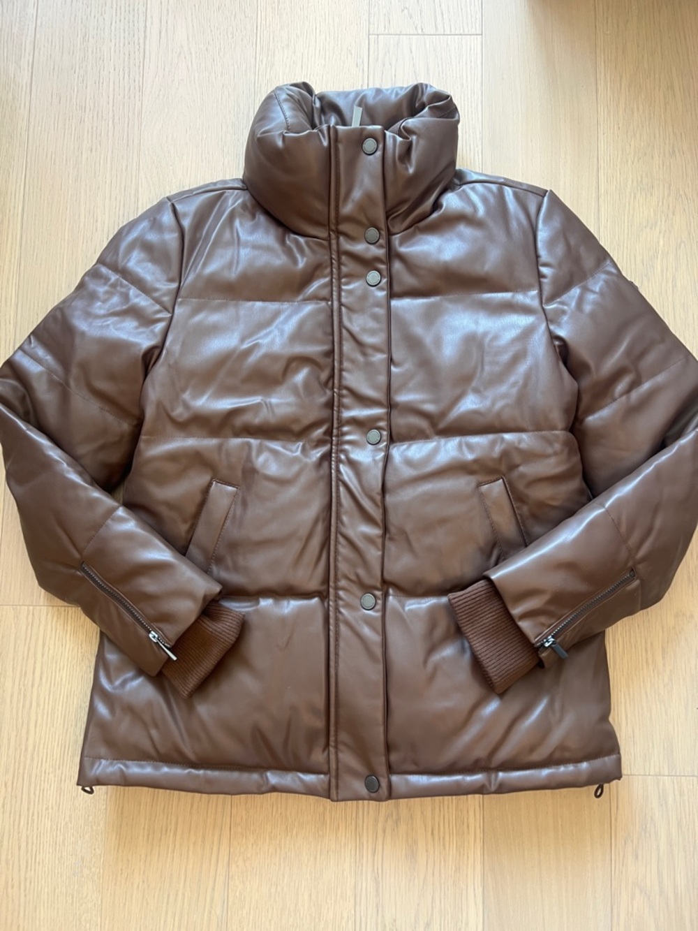 BCBG Max Azria Vegan Faux Leather Puffer Coat Cocoa Brown (Women’s size SMALL)